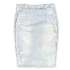 NEW Vera Moda Distressed Denim Midi Skirt Womens Size Medium Ligh Blue Pencil